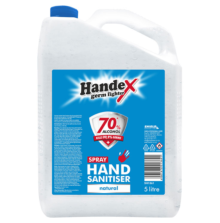HANDEX 70% ALCOHOL INSTANT HAND SANITISER SPRAY – 5 LITRE